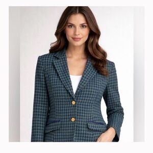 Joan Rivers Green and Blue Houndstooth Blazer